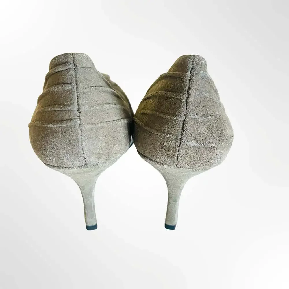 BCBGIRLS Suede Peep Toe Pumps with Knotted Detail
